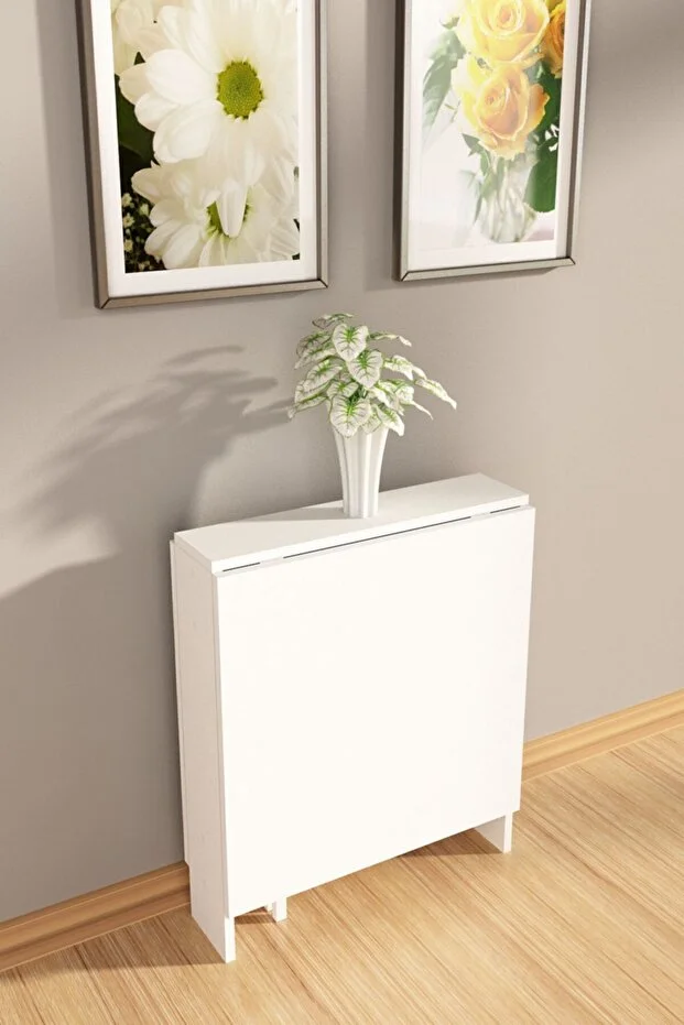 Flamingo Pratik Katlanır Beyaz Masa Portatif Yemek ve Mutfak Masası